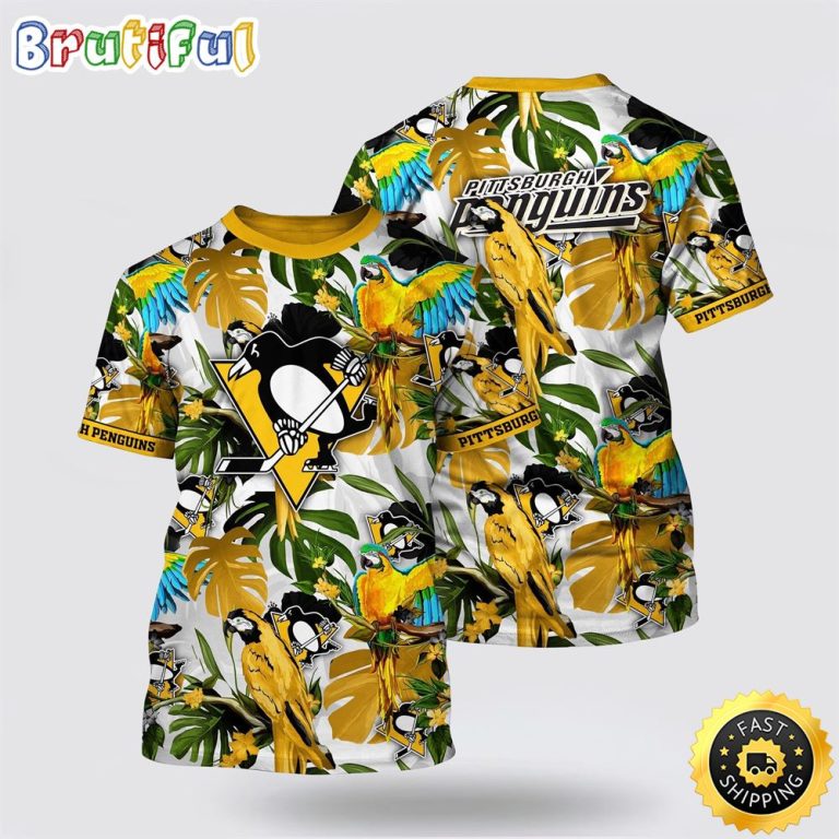 NHL Pittsburgh Penguins All Over Print T Shirt Tropical Parrot Pattern Summer T Shirt