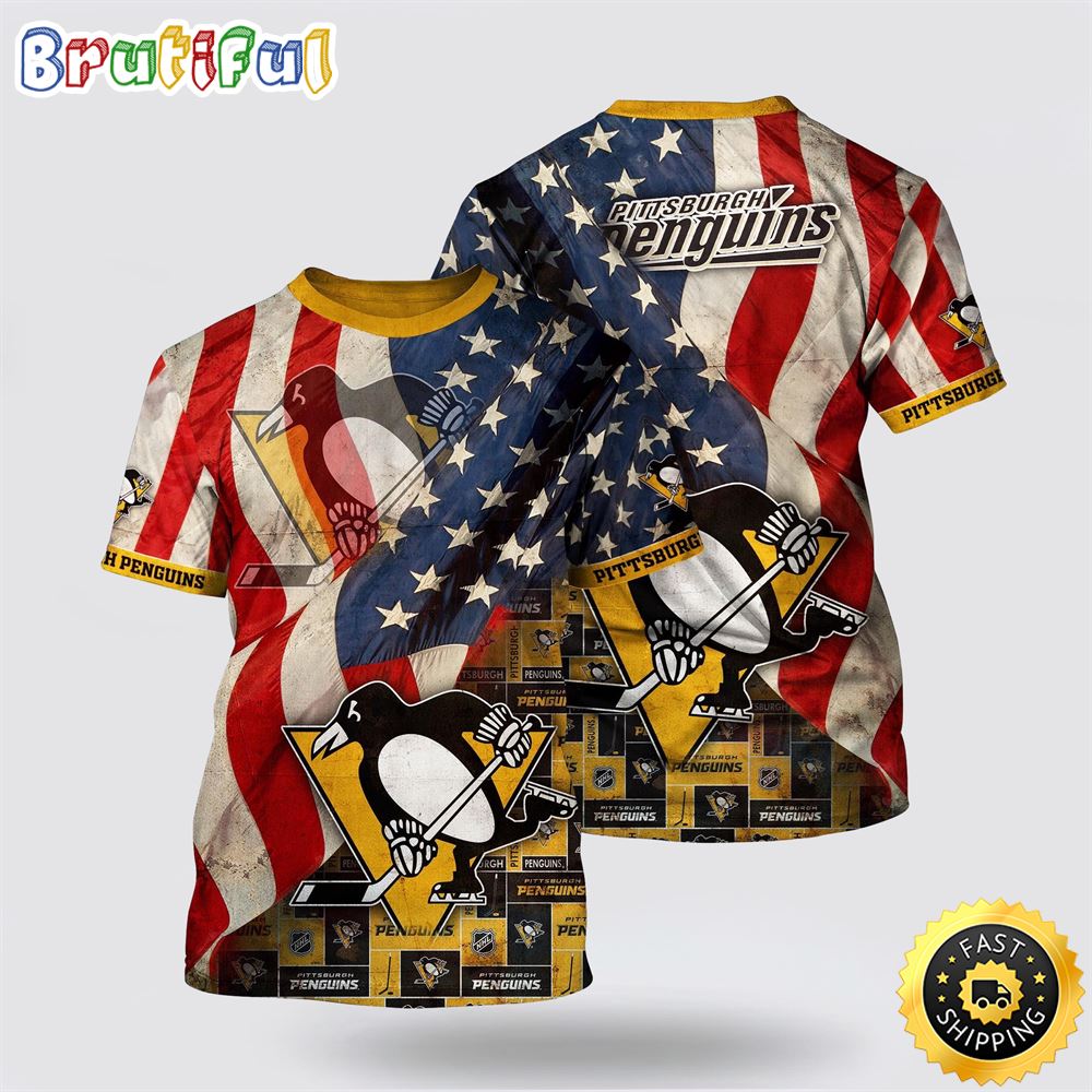 NHL Pittsburgh Penguins All Over Print T Shirt With American Flag Pattern Summer T Shirt NHL Pittsburgh Penguins All Over Print T Shirt With American Flag Pattern Summer T Shirt