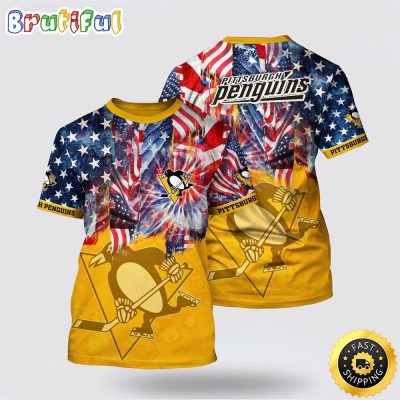 NHL Pittsburgh Penguins All Over Print T Shirt With American Independence Day Pattern Summer T Shirt
