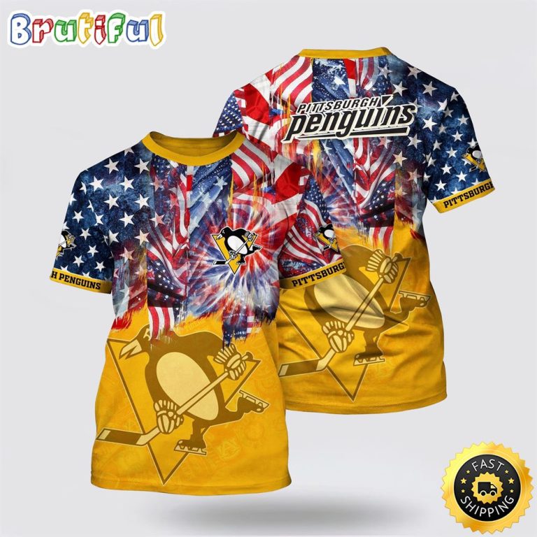 NHL Pittsburgh Penguins All Over Print T Shirt With American Independence Day Pattern Summer T Shirt