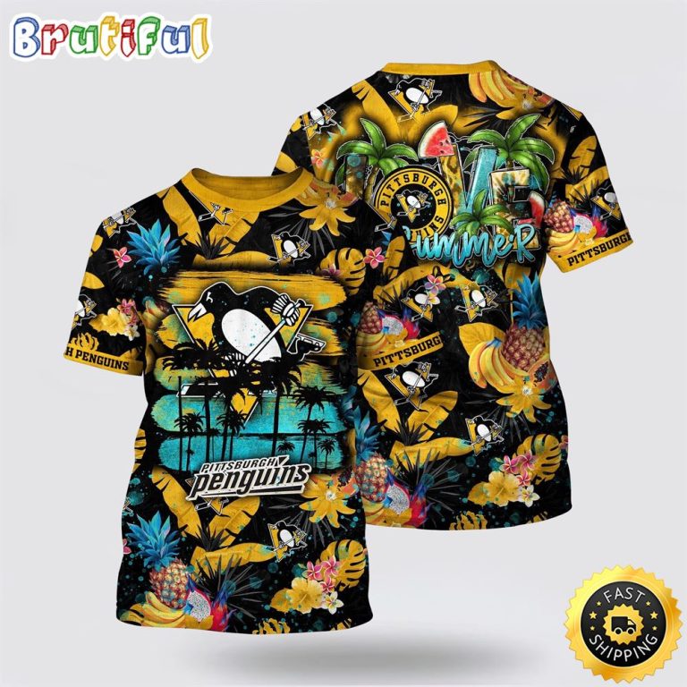 NHL Pittsburgh Penguins All Over Print T Shirt With Tropical Fruits Summer T Shirt