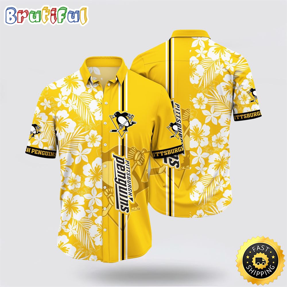 NHL Pittsburgh Penguins Hawaiian Shirt Tropical Apricot Blossom Pattern Summer Hawaiian Shirt