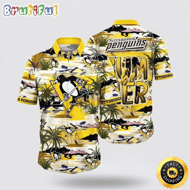 NHL Pittsburgh Penguins Hawaiian Shirt Tropical Desert Island Motif Summer Hawaiian Shirt