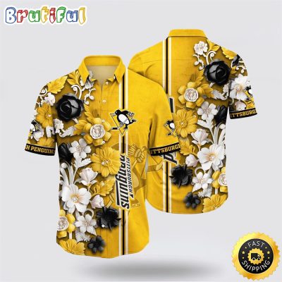 NHL Pittsburgh Penguins Hawaiian Shirt Tropical Hepatica Floral Pattern Summer Hawaiian Shirt