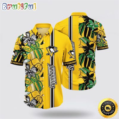 NHL Pittsburgh Penguins Hawaiian Shirt Tropical Tropical Forest Floral Pattern Summer Hawaiian Shirt