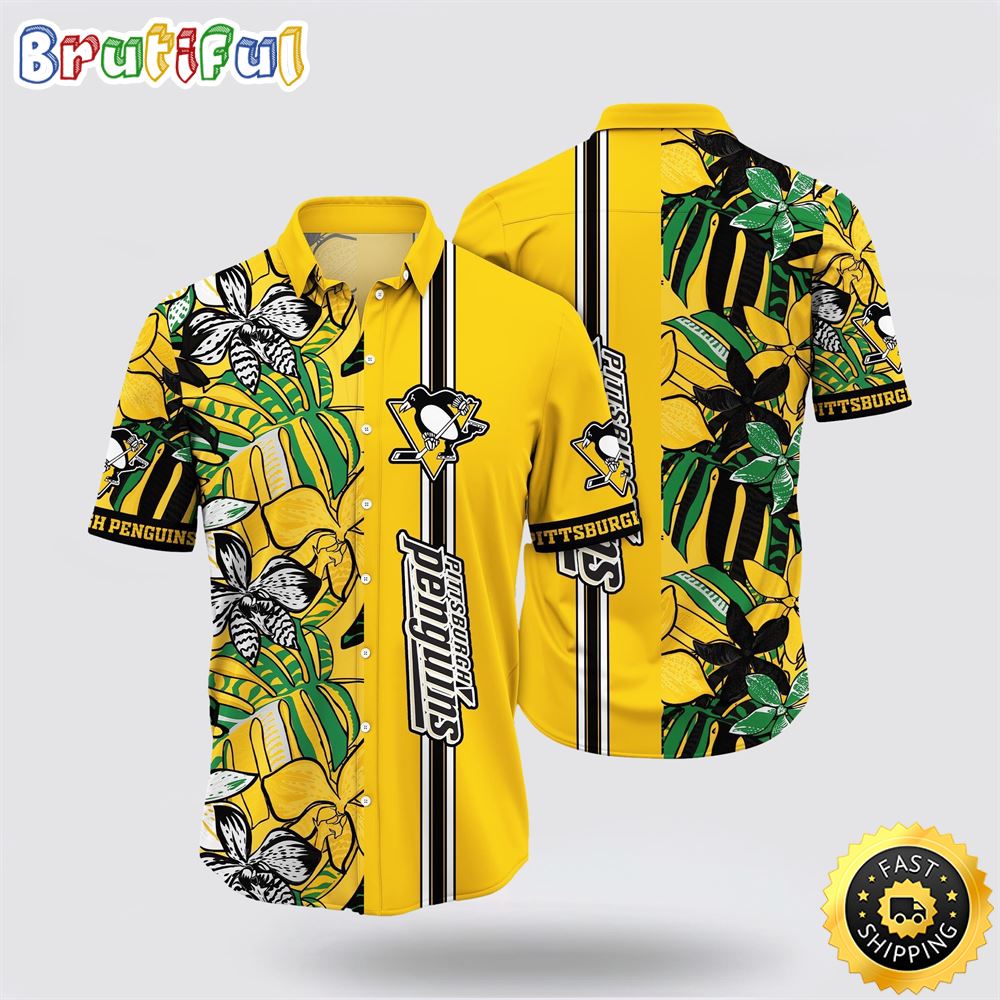 NHL Pittsburgh Penguins Hawaiian Shirt Tropical Tropical Forest Floral Pattern Summer Hawaiian Shirt NHL Pittsburgh Penguins Hawaiian Shirt Tropical Tropical Forest Floral Pattern Summer Hawaiian Shirt