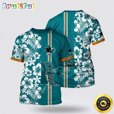 NHL San Jose Sharks All Over Print T Shirt Tropical Apricot Blossom Pattern Summer T Shirt