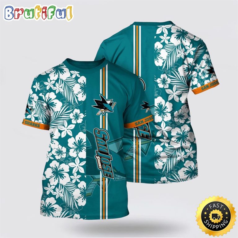 NHL San Jose Sharks All Over Print T Shirt Tropical Apricot Blossom Pattern Summer T Shirt