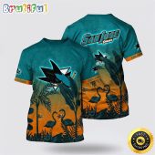 NHL San Jose Sharks All Over Print T Shirt Tropical Flamingo Pattern Summer T Shirt