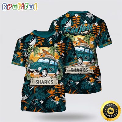 NHL San Jose Sharks All Over Print T Shirt Tropical Forest Motif Car Traveling Summer T Shirt