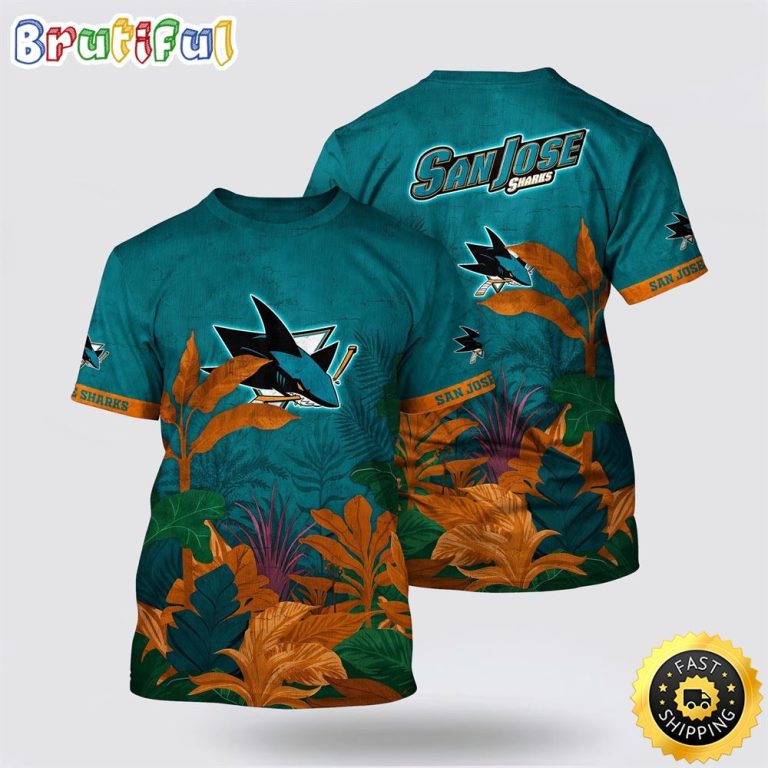 NHL San Jose Sharks All Over Print T Shirt Tropical Forest Motifs Summer T Shirt