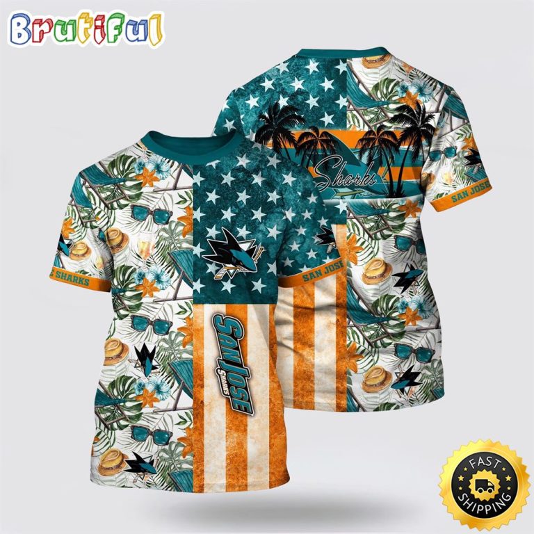 NHL San Jose Sharks All Over Print T Shirt Tropical Hat And Glasses Pattern Summer T Shirt
