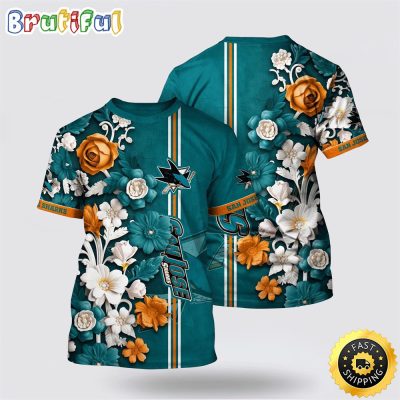 NHL San Jose Sharks All Over Print T Shirt Tropical Hepatica Floral Pattern Summer T Shirt