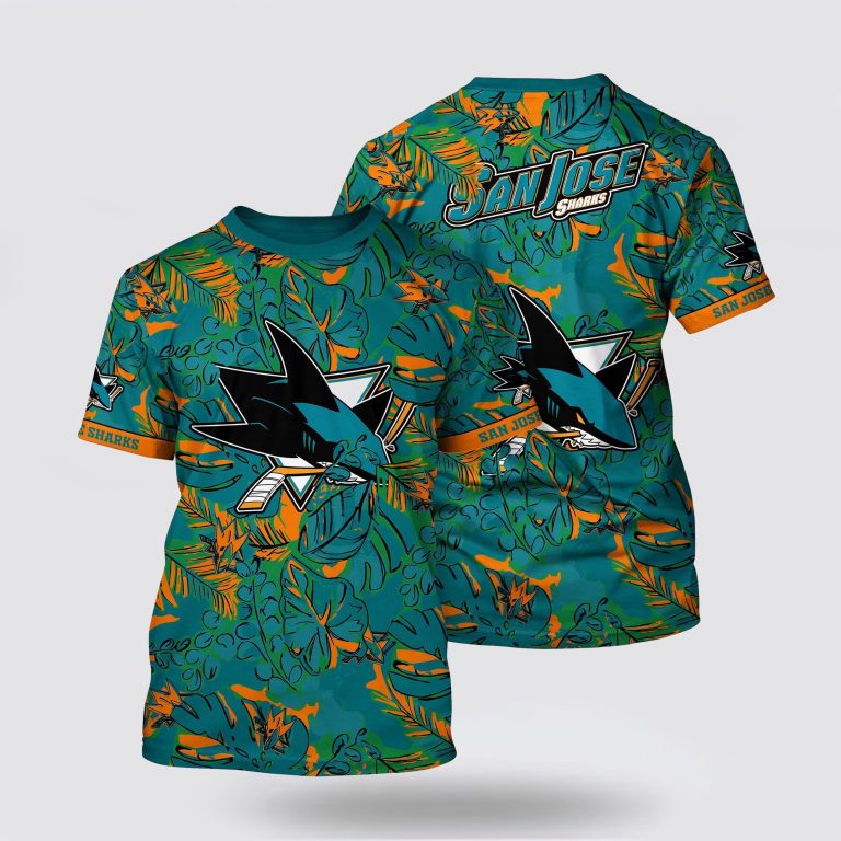NHL San Jose Sharks All Over Print T Shirt Tropical Leaf Pattern Summer T Shirt
