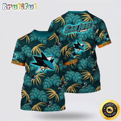 NHL San Jose Sharks All Over Print T Shirt Tropical Motifs Summer T Shirt