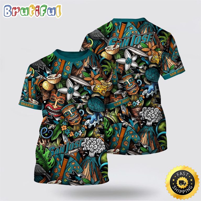 NHL San Jose Sharks All Over Print T Shirt Tropical Tiki Pattern Summer T Shirt