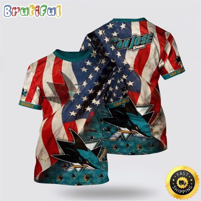 NHL San Jose Sharks All Over Print T Shirt With American Flag Pattern Summer T Shirt