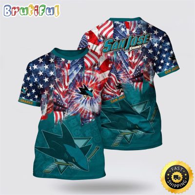 NHL San Jose Sharks All Over Print T Shirt With American Independence Day Pattern Summer T Shirt