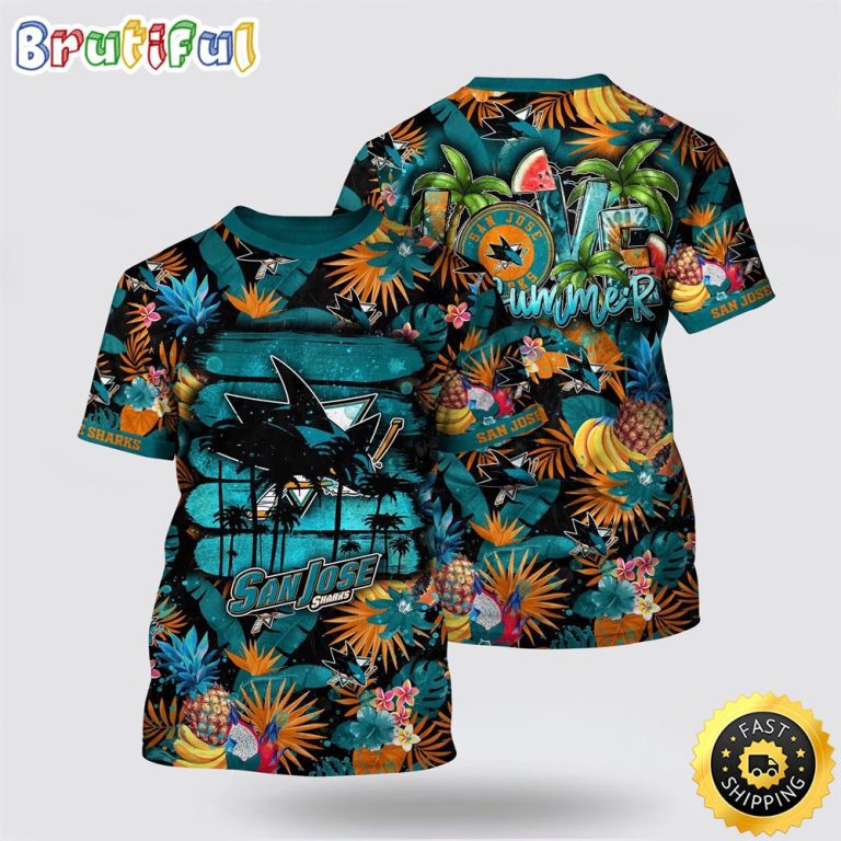NHL San Jose Sharks All Over Print T Shirt With Tropical Fruits Summer T Shirt