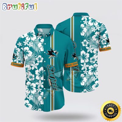 NHL San Jose Sharks Hawaiian Shirt Tropical Apricot Blossom Pattern Summer Hawaiian Shirt