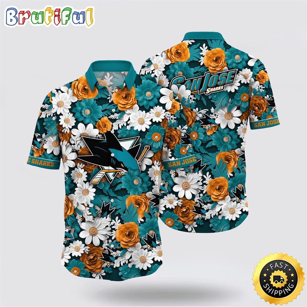 NHL San Jose Sharks Hawaiian Shirt Tropical Begonia Flower Pattern Summer Hawaiian Shirt