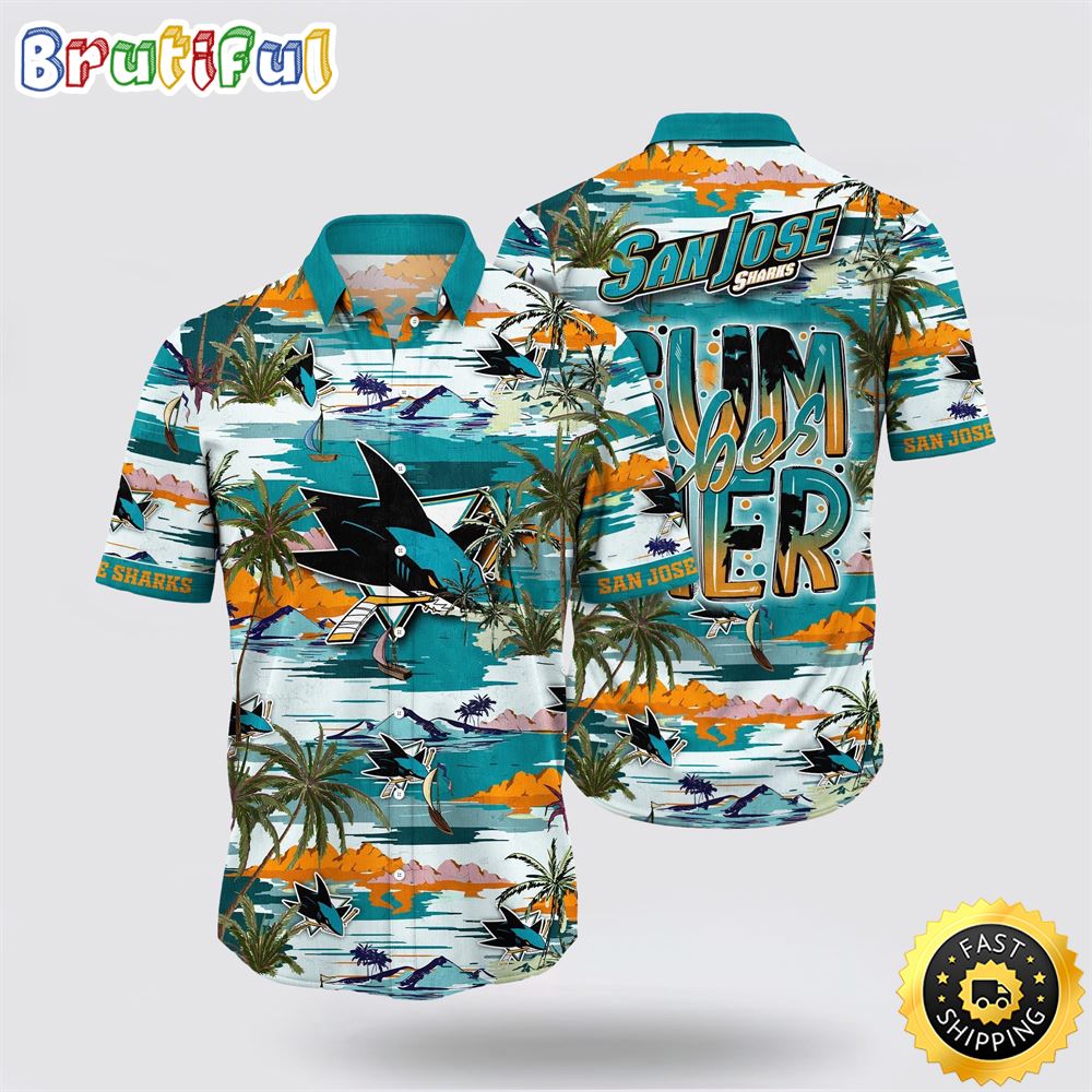 NHL San Jose Sharks Hawaiian Shirt Tropical Desert Island Motif Summer Hawaiian Shirt