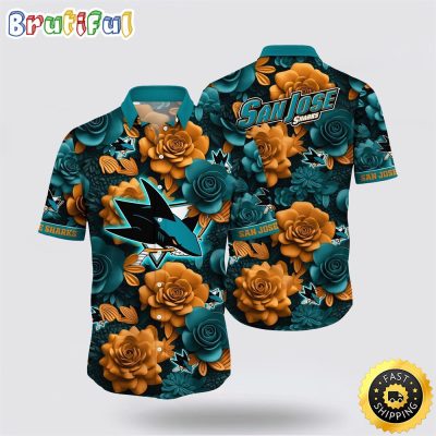 NHL San Jose Sharks Hawaiian Shirt Tropical Rose Pattern Summer Hawaiian Shirt