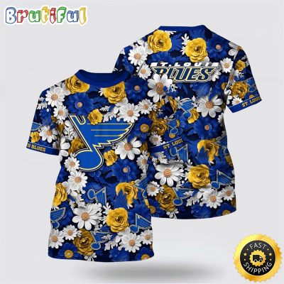 NHL St. Louis Blues All Over Print T Shirt Tropical Begonia Flower Pattern Summer T Shirt