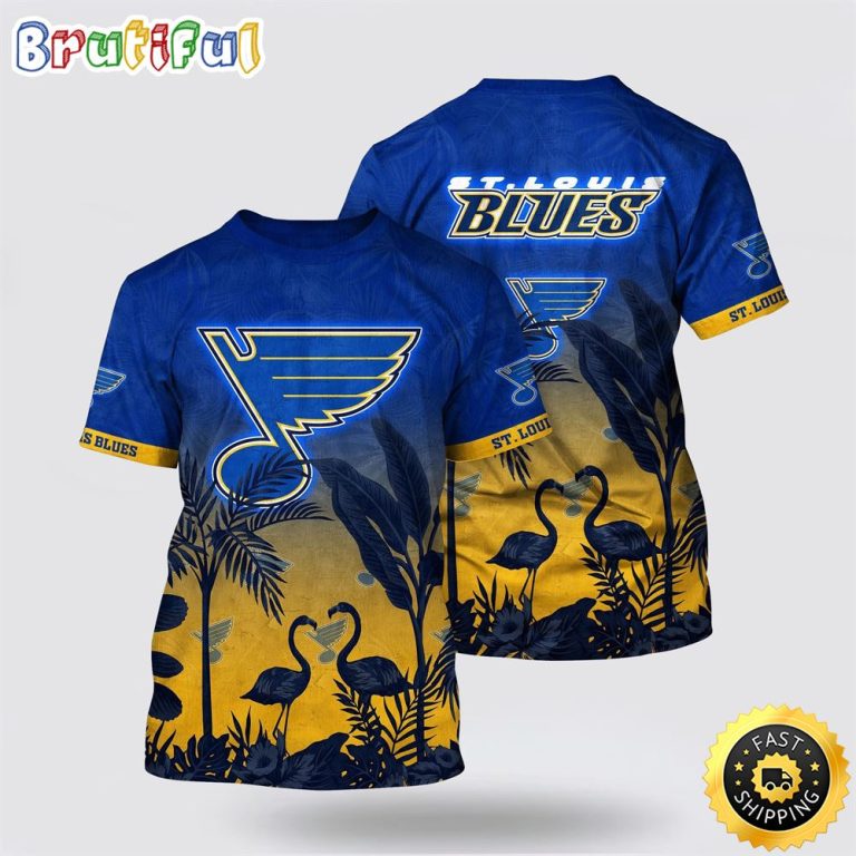 NHL St. Louis Blues All Over Print T Shirt Tropical Flamingo Pattern Summer T Shirt