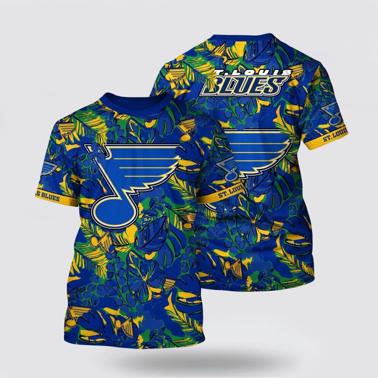 NHL St. Louis Blues All Over Print T Shirt Tropical Leaf Pattern Summer T Shirt