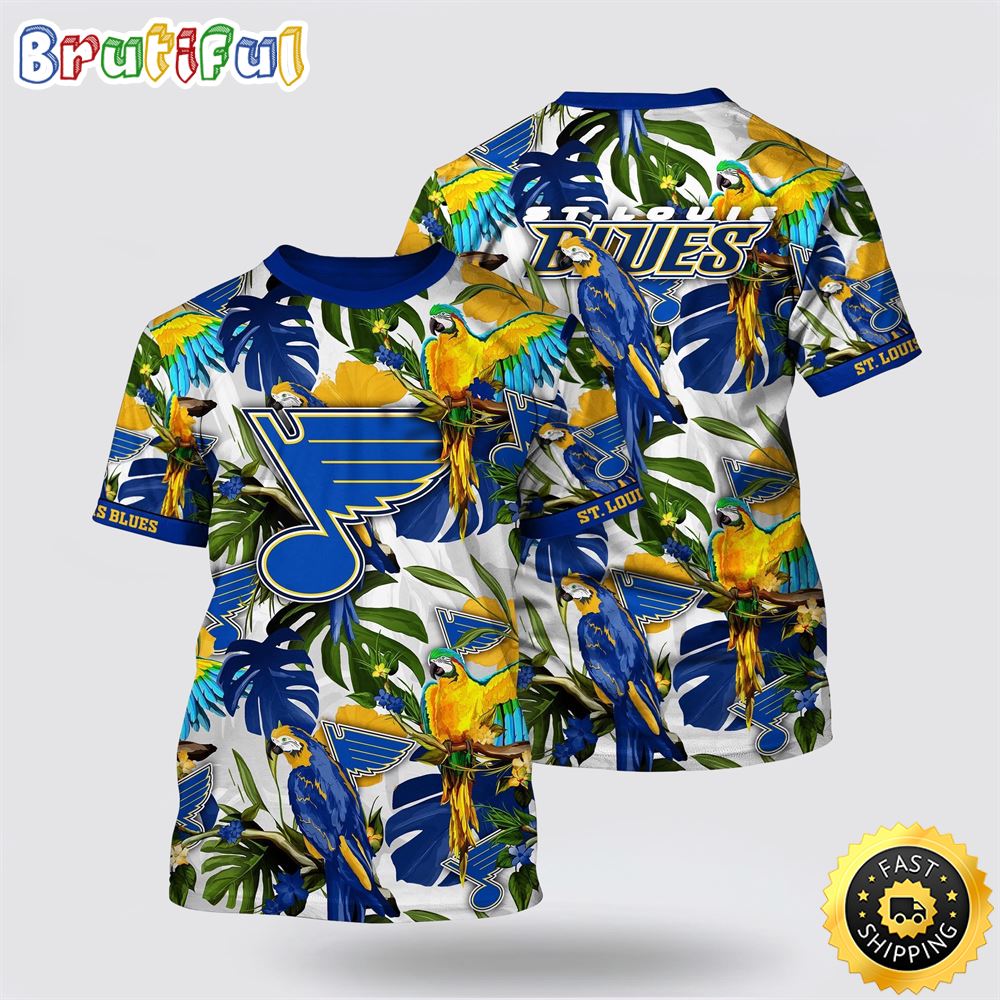NHL St. Louis Blues All Over Print T Shirt Tropical Parrot Pattern Summer T Shirt