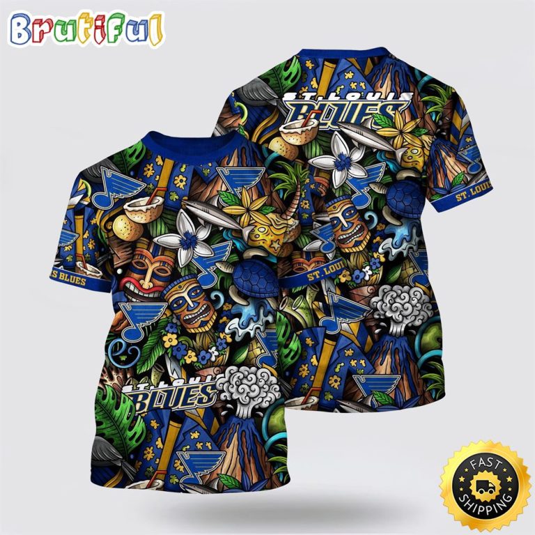 NHL St. Louis Blues All Over Print T Shirt Tropical Tiki Pattern Summer T Shirt