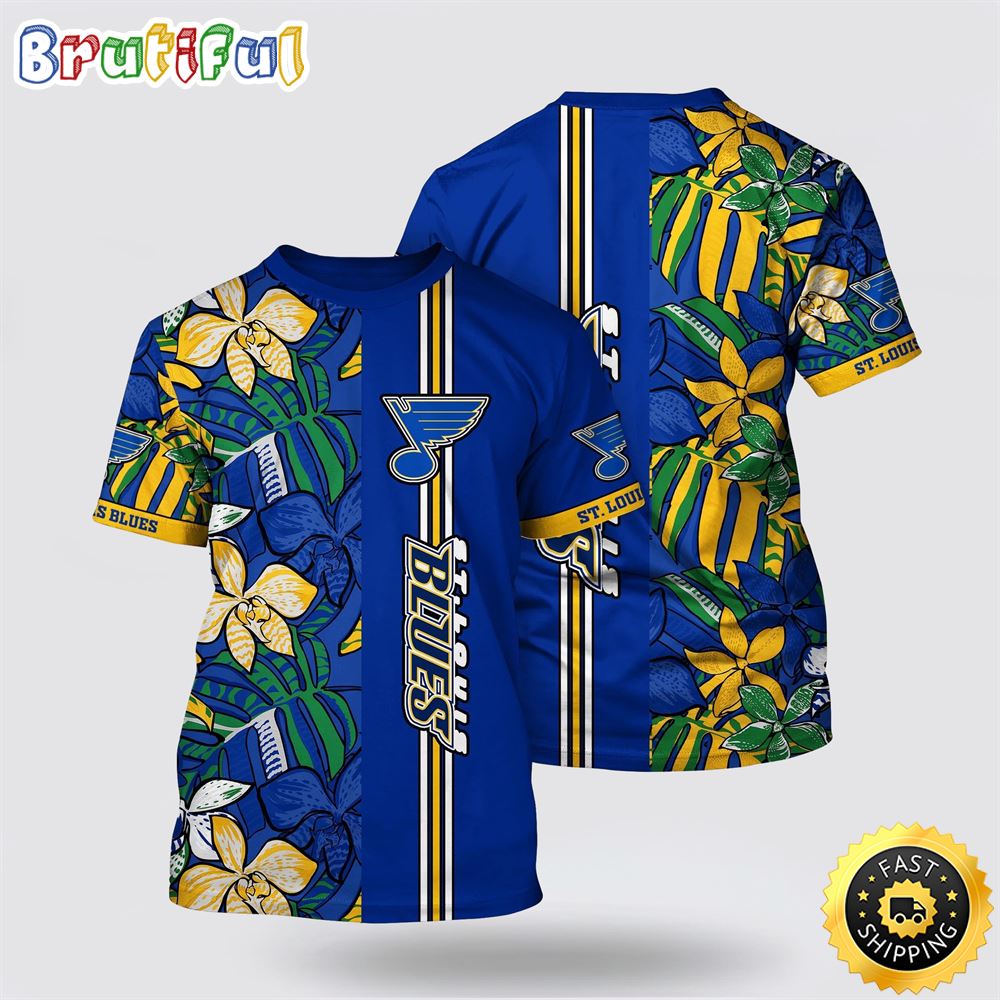 NHL St. Louis Blues All Over Print T Shirt Tropical Tropical Forest Floral Pattern Summer T Shirt