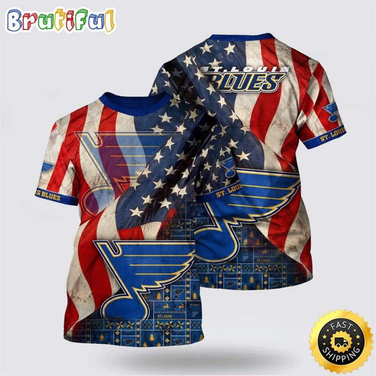 NHL St. Louis Blues All Over Print T Shirt With American Flag Pattern Summer T Shirt