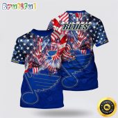 NHL St. Louis Blues All Over Print T Shirt With American Independence Day Pattern Summer T Shirt