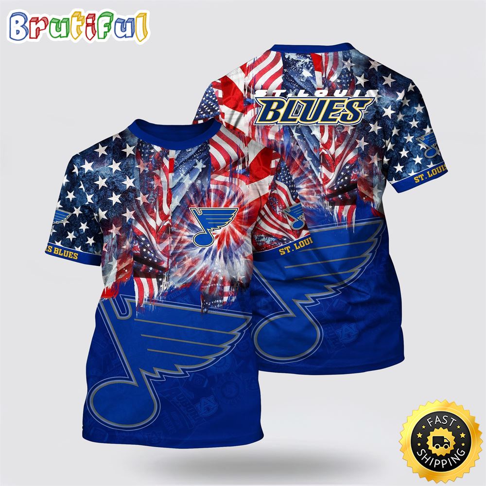 NHL St. Louis Blues All Over Print T Shirt With American Independence Day Pattern Summer T Shirt NHL St. Louis Blues All Over Print T Shirt With American Independence Day Pattern Summer T Shirt