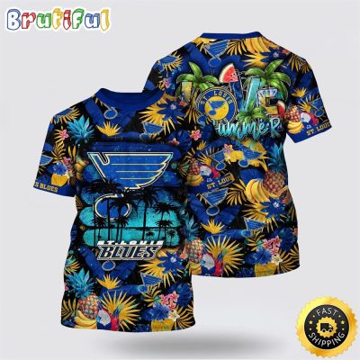 NHL St. Louis Blues All Over Print T Shirt With Tropical Fruits Summer T Shirt