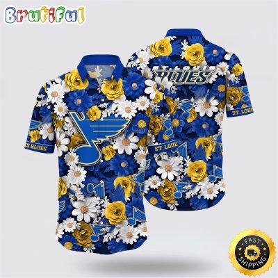 NHL St. Louis Blues Hawaiian Shirt Tropical Begonia Flower Pattern Summer Hawaiian Shirt