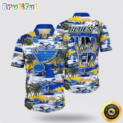 NHL St. Louis Blues Hawaiian Shirt Tropical Desert Island Motif Summer Hawaiian Shirt
