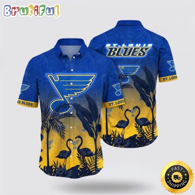NHL St. Louis Blues Hawaiian Shirt Tropical Flamingo Pattern Summer Hawaiian Shirt