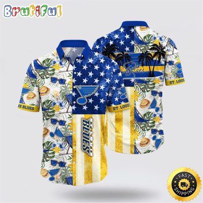 NHL St. Louis Blues Hawaiian Shirt Tropical Hat And Glasses Pattern Summer Hawaiian Shirt