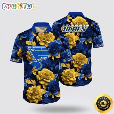 NHL St. Louis Blues Hawaiian Shirt Tropical Rose Pattern Summer Hawaiian Shirt