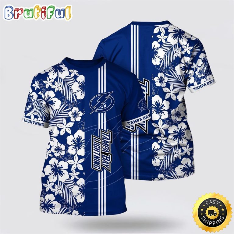 NHL Tampa Bay Lightning All Over Print T Shirt Tropical Apricot Blossom Pattern Summer T Shirt
