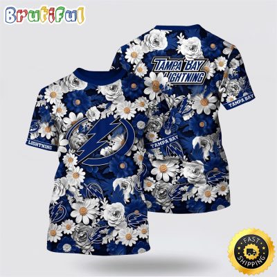 NHL Tampa Bay Lightning All Over Print T Shirt Tropical Begonia Flower Pattern Summer T Shirt