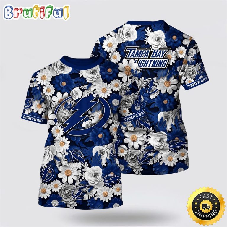 NHL Tampa Bay Lightning All Over Print T Shirt Tropical Begonia Flower Pattern Summer T Shirt