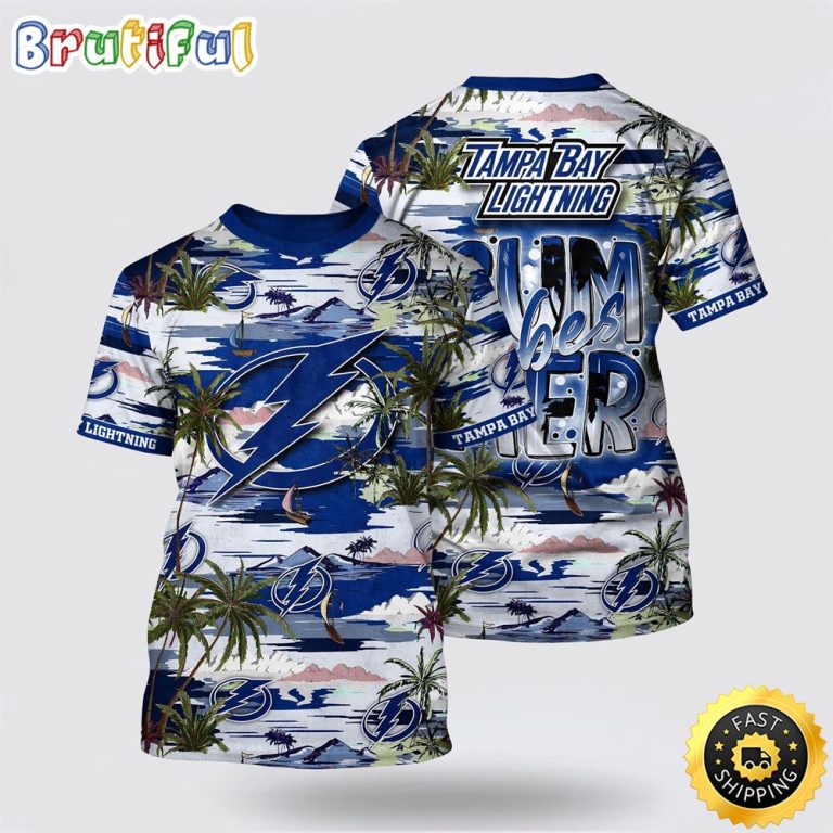 NHL Tampa Bay Lightning All Over Print T Shirt Tropical Desert Island Motif Summer T Shirt