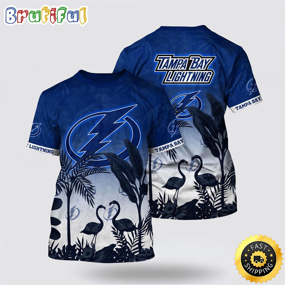 NHL Tampa Bay Lightning All Over Print T Shirt Tropical Flamingo Pattern Summer T Shirt NHL Tampa Bay Lightning All Over Print T Shirt Tropical Flamingo Pattern Summer T Shirt