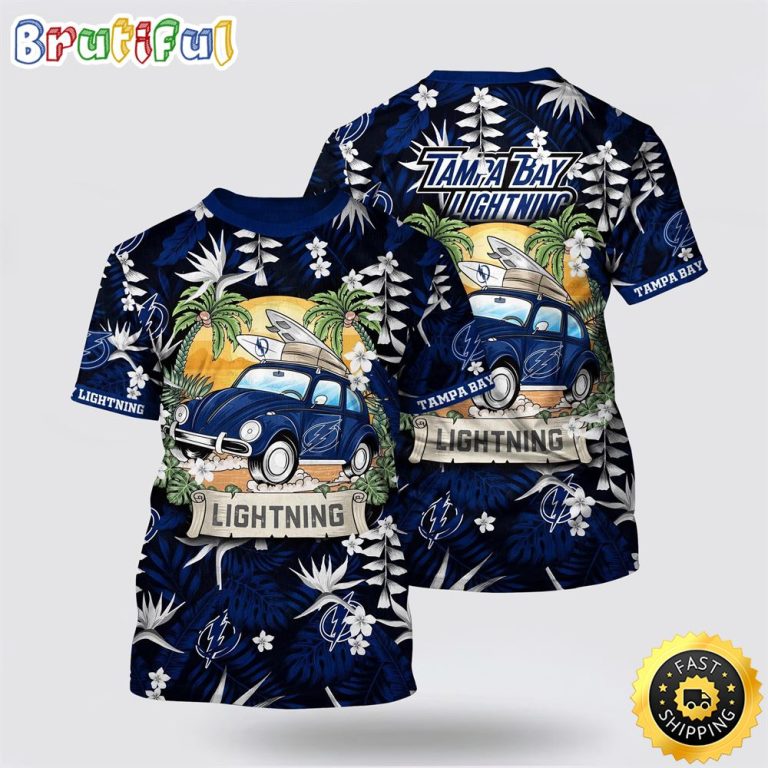NHL Tampa Bay Lightning All Over Print T Shirt Tropical Forest Motif Car Traveling Summer T Shirt