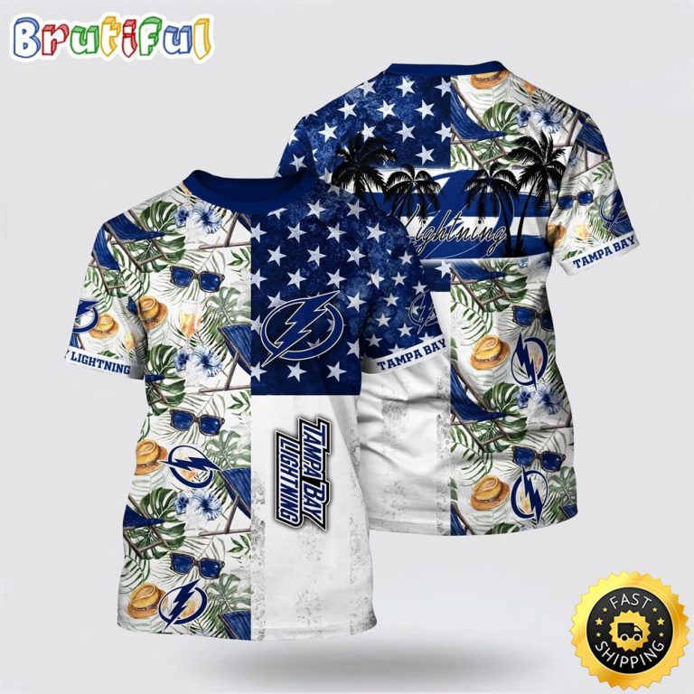 NHL Tampa Bay Lightning All Over Print T Shirt Tropical Hat And Glasses Pattern Summer T Shirt