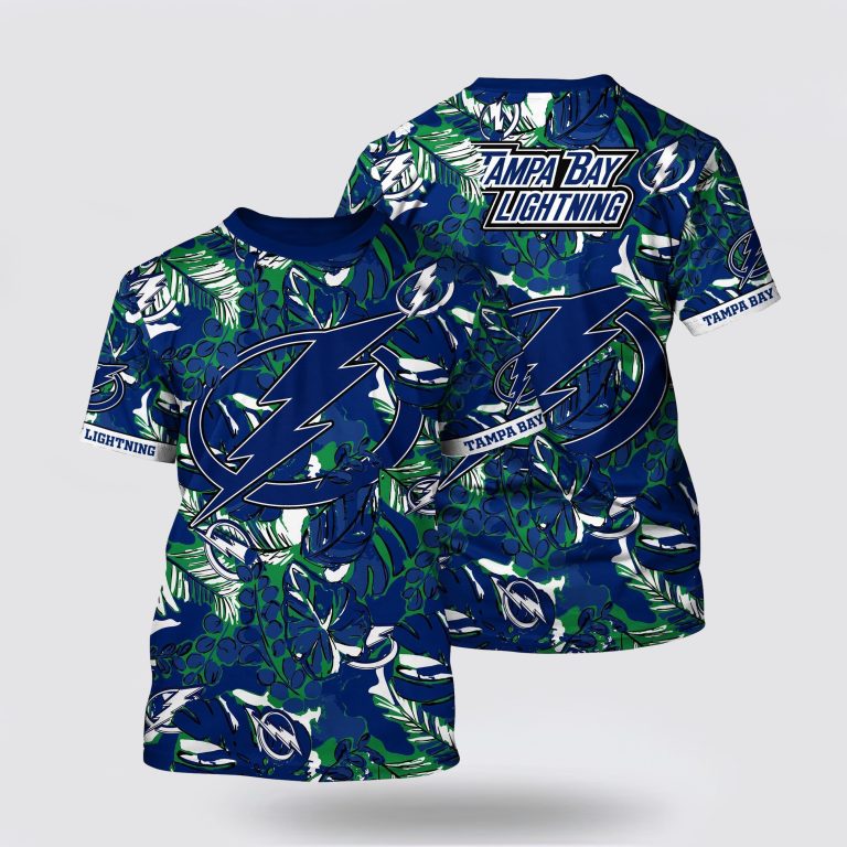 NHL Tampa Bay Lightning All Over Print T Shirt Tropical Leaf Pattern Summer T Shirt